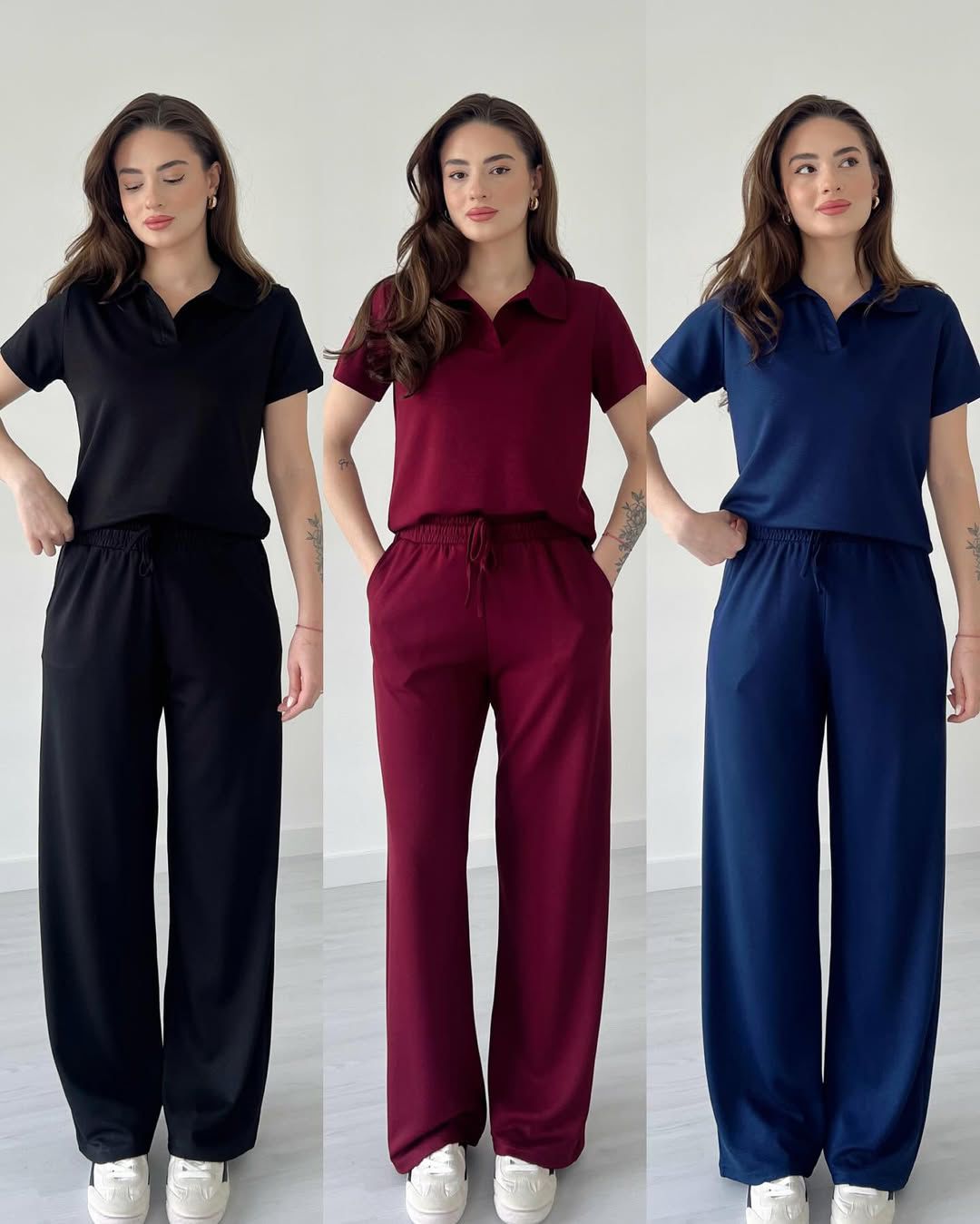 Summer Casual Women's Polo Collar Top & Trouser Set
