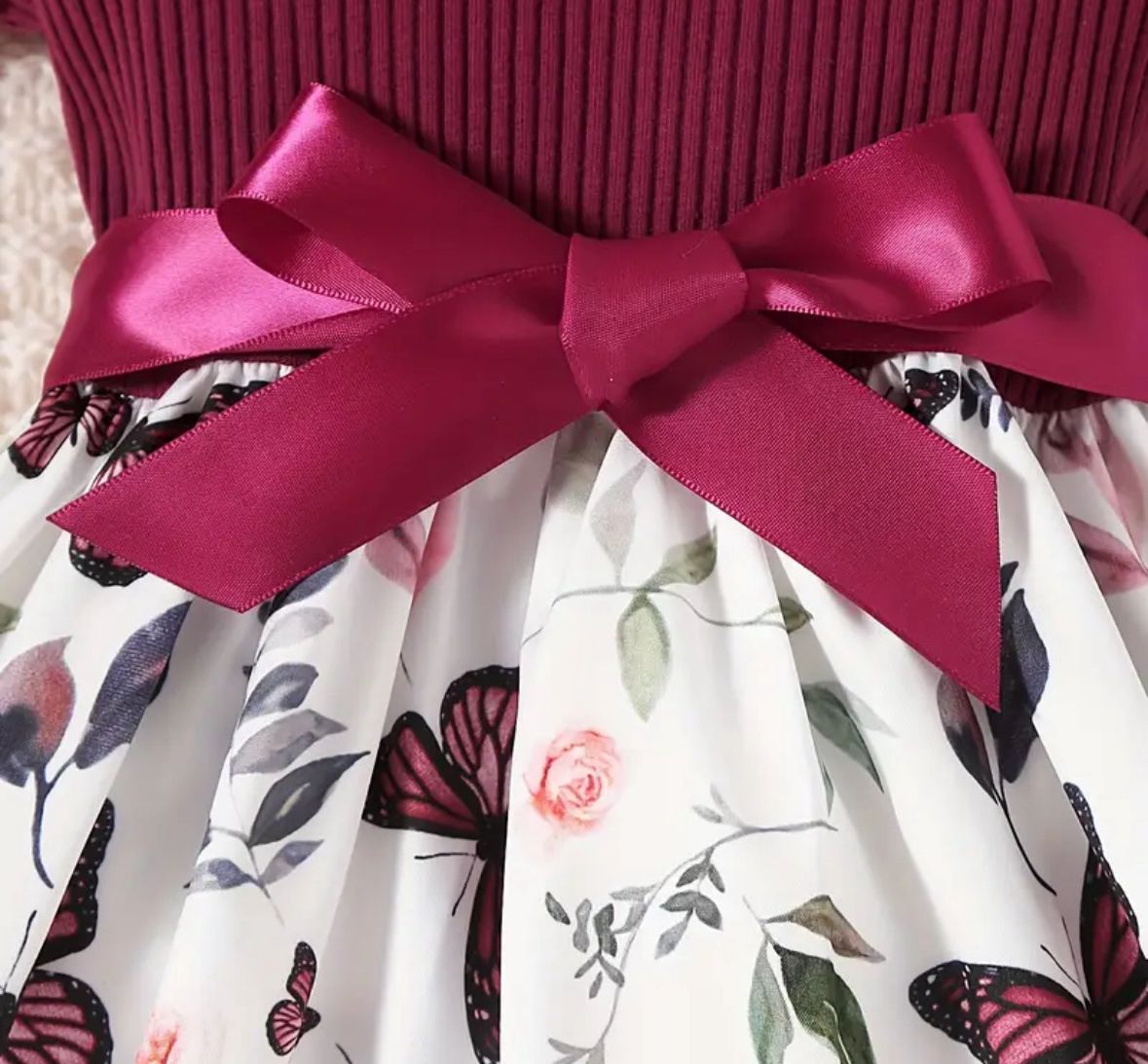 2pcs Baby Girls Sleeveless Flying Sleeve Butterfly Print Dress With Belt