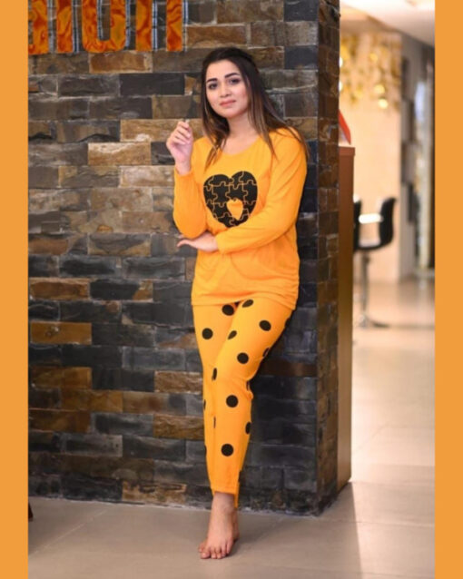 Yellow Heart Puzzle Sleepwear Night Dress