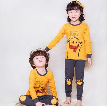 YELLOW AND GREY POOH PRINTED KIDS WEAR