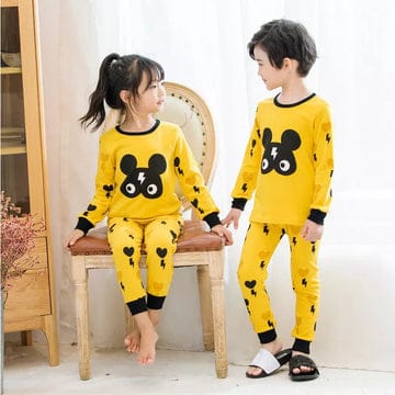 YELLOW AND BLACK LIGHTENING BEAR PRINTED KIDS WEAR