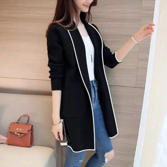 Black Women Lapel Casual Coat