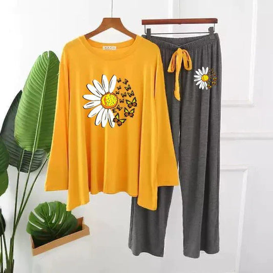 YELLOW DAISY FLOWER PRINTED LOUNGEWEAR