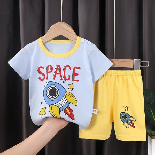 SKY BLUE ROCKET PRINTED KIDS SHORT SLEEVE KIDS WEAR