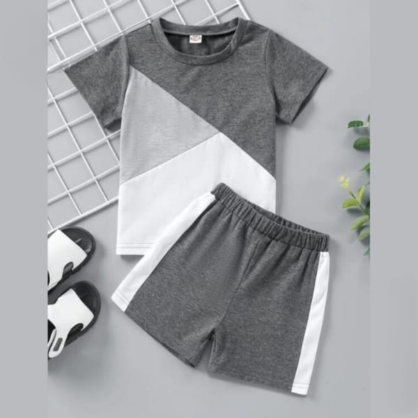 GREY PANEL T-SHIRT SHORTS SET