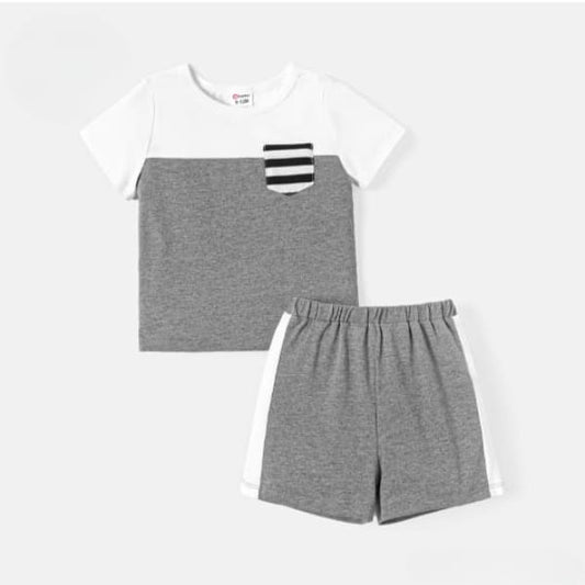 GREY AND WHITE T-SHIRT SHORTS SET