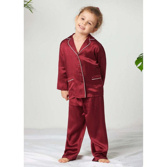 MAROON SILK KIDS PJ SET