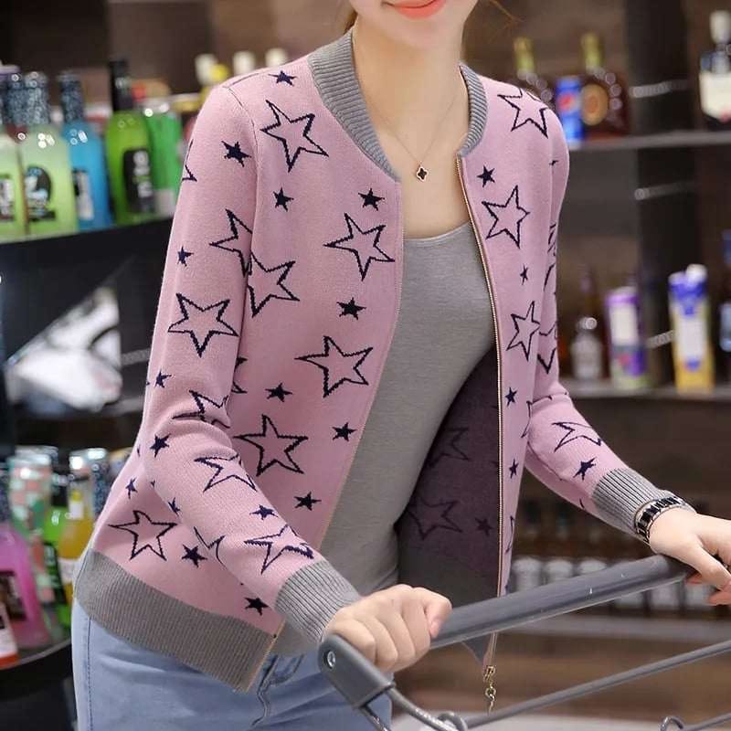 Star Printed Winter Zipper Jacket