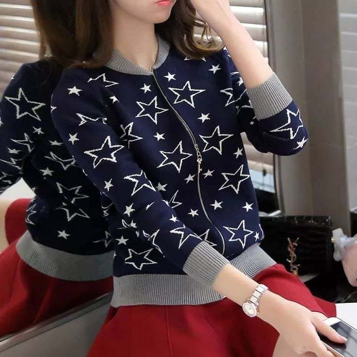 Star Printed Winter Zipper Jacket