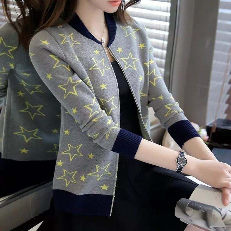 Star Printed Winter Zipper Jacket