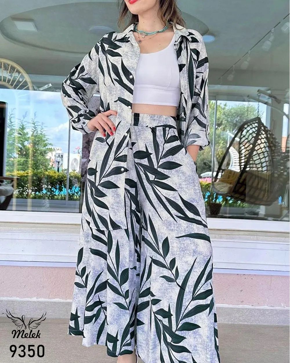 2 PCS LEAVES PRINTED CO-ORD SET