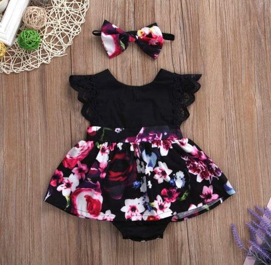 Black FLOWERS Printed Kids Frock