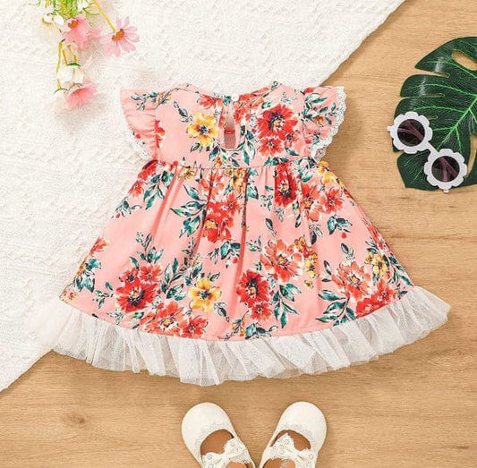 ALL OVER FLORAL PRINTED LACE FROCK