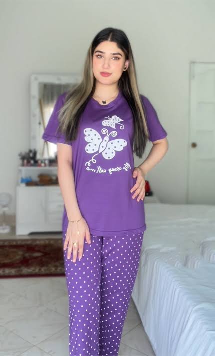 Purple Butterfly Printed Pajama Set