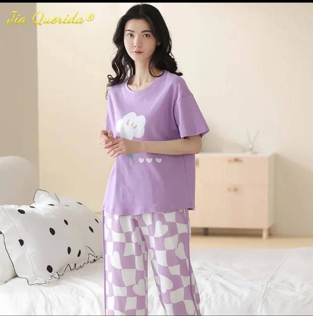 Purple Flower Printed Pajama set