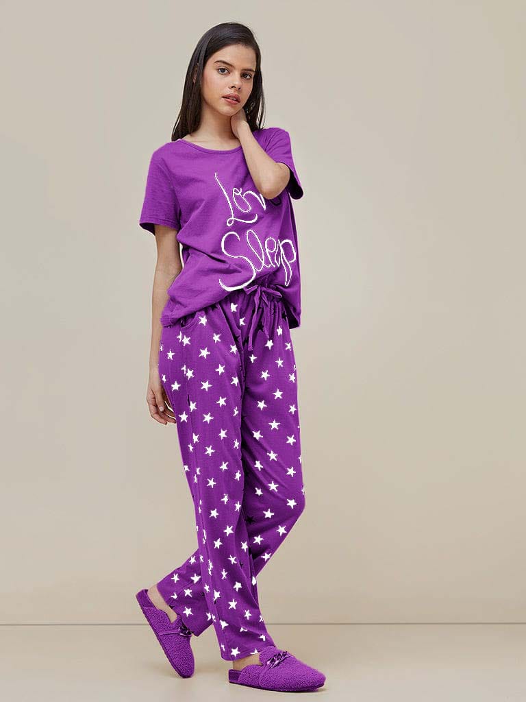 Purple Love Sleep Printed Pajama Set