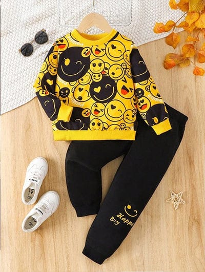 Smile Emoji Printed Kids Winter Tracksuit