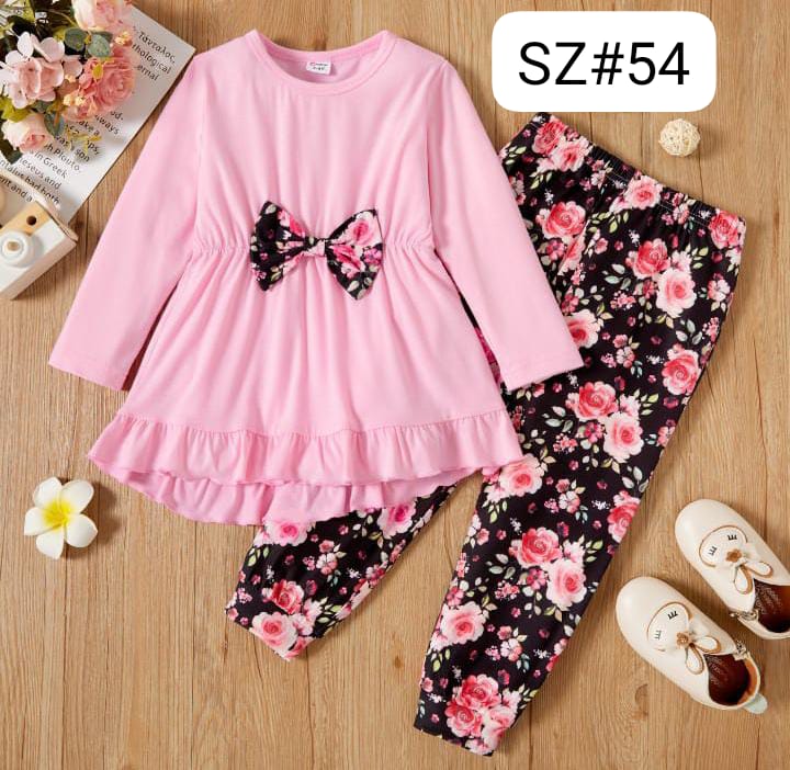 PINK FLOWER PRINTED 2 PCS SET