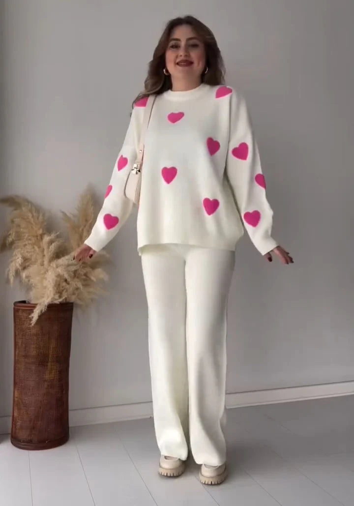 HEART PRINTED WARM WINTER FLEECE CO ORD SET