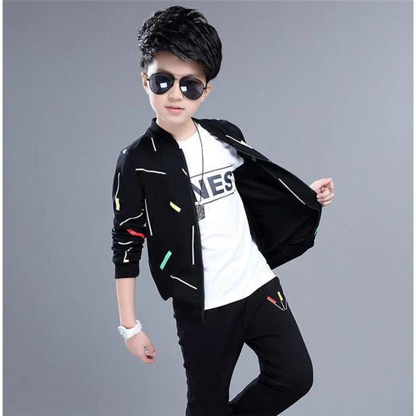 Kids Printed Zipper with Warm Black Trouser