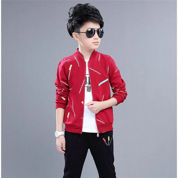 Kids Printed Zipper with Warm Black Trouser