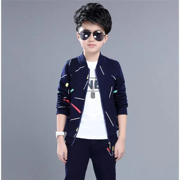 Kids Printed Zipper with Warm Black Trouser